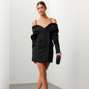 NONchalant The Label Evelyn Wool-Blend Tailored Blazer Mini Dress in Black, Sz S